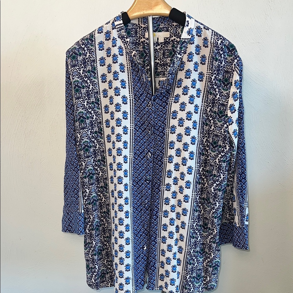 Boden Blue and White Floral Blouse